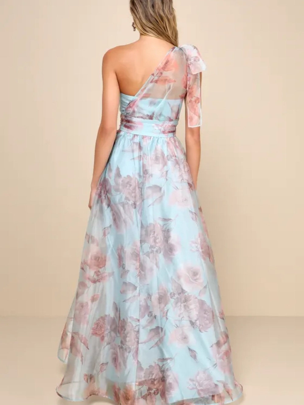 NWT LULUS Floral Organza Tie Shoulder Fairycore Wedding Guest Formal Ball Gown L - Picture 2 of 10